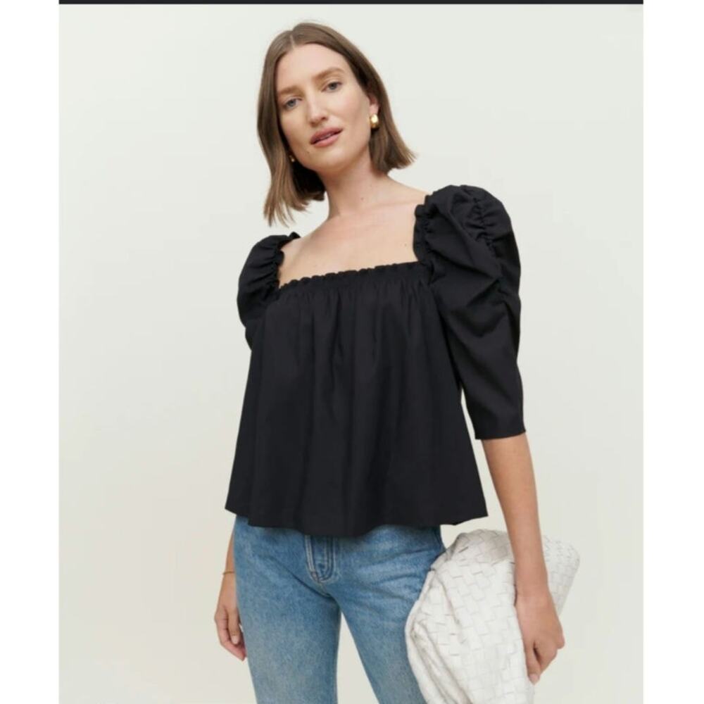 Reformation Black Rylee Blouse Size: L